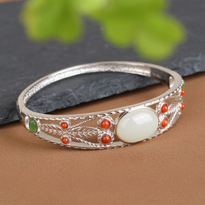 Luomansi Natural Hetian Jade Bracelet Real S925 Silver Gemstone Jewelry Woman Cuff Bracelet Party Wholesale