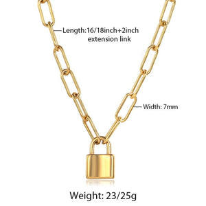 New Punk Stainless Steel PaperClip Layered Chain Lock Necklace for Women Men Gold Silver Color Couple Jewelry Adjustable DNM36