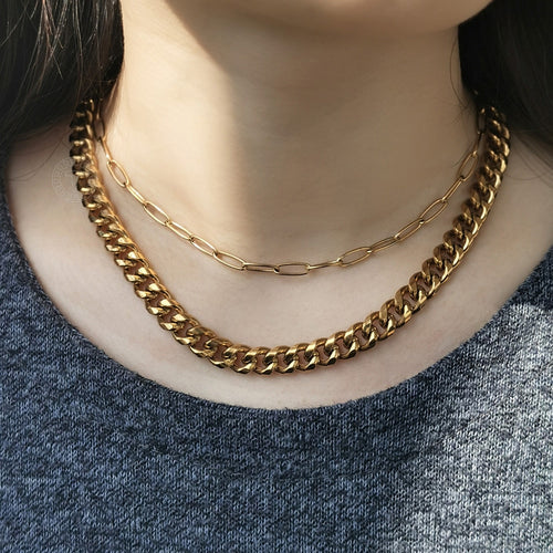 Trend Double Layer Necklace Choker Collar Statement for Women Curb Paperclip Link Chain Punk Fashion Gold Rock Jewelry DN241