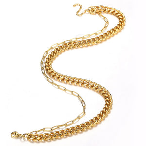 Trend Double Layer Necklace Choker Collar Statement for Women Curb Paperclip Link Chain Punk Fashion Gold Rock Jewelry DN241