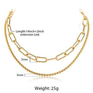 Trend Double Layer Necklace Choker Collar Statement for Women Curb Paperclip Link Chain Punk Fashion Gold Rock Jewelry DN241