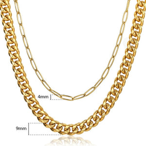 Trend Double Layer Necklace Choker Collar Statement for Women Curb Paperclip Link Chain Punk Fashion Gold Rock Jewelry DN241