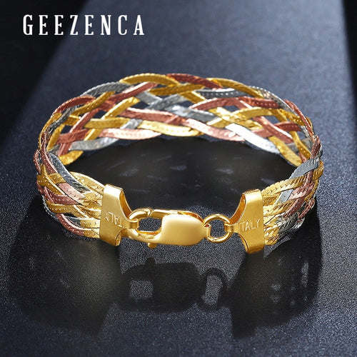 Italian 925 Sterling Silver Three Color Gold Plated Thread Weave Bracelets Fine Jewelry Women Trendy Valentine's Day Gift