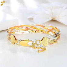 Load image into Gallery viewer, Italian 925 Sterling Silver Three Color Gold Plated Thread Weave Bracelets Fine Jewelry Women Trendy Valentine&#39;s Day Gift