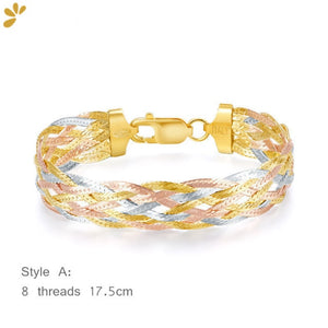 Italian 925 Sterling Silver Three Color Gold Plated Thread Weave Bracelets Fine Jewelry Women Trendy Valentine's Day Gift