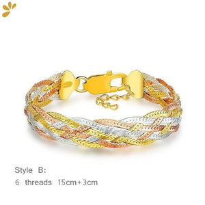 Italian 925 Sterling Silver Three Color Gold Plated Thread Weave Bracelets Fine Jewelry Women Trendy Valentine's Day Gift