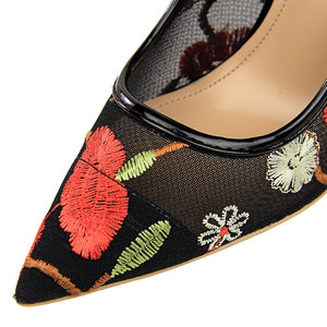 2021 Women 10cm High Heels Sexy Pointed Toe Blue Heels Pumps Valentine Embroider Air Mesh Scarpins Wedding Bridal Quality Shoes
