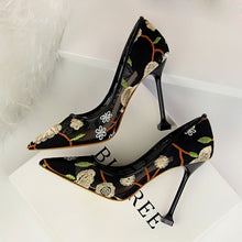 Load image into Gallery viewer, 2021 Women 10cm High Heels Sexy Pointed Toe Blue Heels Pumps Valentine Embroider Air Mesh Scarpins Wedding Bridal Quality Shoes