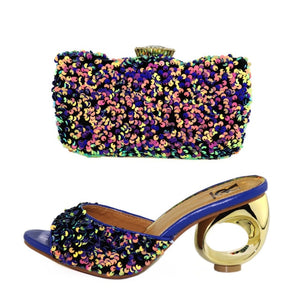 Office Lady Shoes and Bag to Match in Royal Blue Color Casual African Women Shoes and Bag Set for Wedding Party in Heel