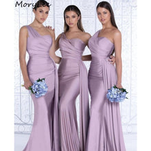 Load image into Gallery viewer, Bridesmaid Dresses Sweetheart One Shoulder Spandex Satin Mermaid Bridesmaid Dresses With Zipper Wedding Party Bridemaid Gowns