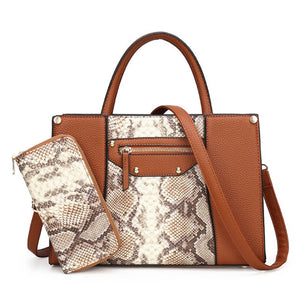 AIBODUO Two Piece Handbag For Women 2020 New Color Contrast Snake Print Composite Bag Fashion Two Piece Set Shoulder Bag
