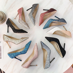 Gradient High Heels Shoes Woman Pumps Golden Shiny Grete Pointed Bridal Shoes Sequins Fashion Party Sexy Thin Heels Women Shoes