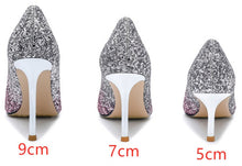 Load image into Gallery viewer, Gradient High Heels Shoes Woman Pumps Golden Shiny Grete Pointed Bridal Shoes Sequins Fashion Party Sexy Thin Heels Women Shoes