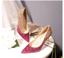 Load image into Gallery viewer, Gradient High Heels Shoes Woman Pumps Golden Shiny Grete Pointed Bridal Shoes Sequins Fashion Party Sexy Thin Heels Women Shoes