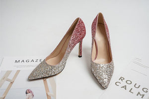 Gradient High Heels Shoes Woman Pumps Golden Shiny Grete Pointed Bridal Shoes Sequins Fashion Party Sexy Thin Heels Women Shoes