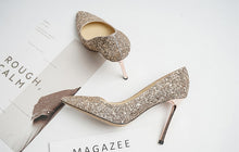 Load image into Gallery viewer, Gradient High Heels Shoes Woman Pumps Golden Shiny Grete Pointed Bridal Shoes Sequins Fashion Party Sexy Thin Heels Women Shoes