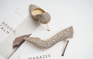 Gradient High Heels Shoes Woman Pumps Golden Shiny Grete Pointed Bridal Shoes Sequins Fashion Party Sexy Thin Heels Women Shoes