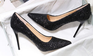 Gradient High Heels Shoes Woman Pumps Golden Shiny Grete Pointed Bridal Shoes Sequins Fashion Party Sexy Thin Heels Women Shoes