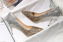 Load image into Gallery viewer, Gradient High Heels Shoes Woman Pumps Golden Shiny Grete Pointed Bridal Shoes Sequins Fashion Party Sexy Thin Heels Women Shoes