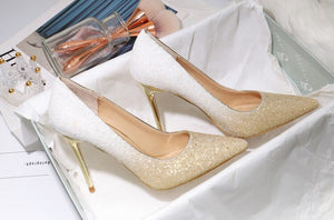 Gradient High Heels Shoes Woman Pumps Golden Shiny Grete Pointed Bridal Shoes Sequins Fashion Party Sexy Thin Heels Women Shoes