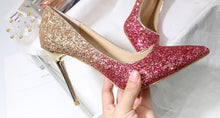 Load image into Gallery viewer, Gradient High Heels Shoes Woman Pumps Golden Shiny Grete Pointed Bridal Shoes Sequins Fashion Party Sexy Thin Heels Women Shoes