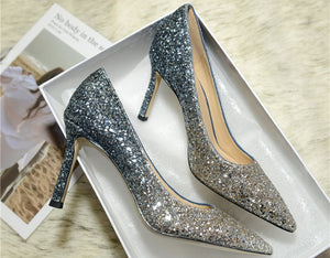 Gradient High Heels Shoes Woman Pumps Golden Shiny Grete Pointed Bridal Shoes Sequins Fashion Party Sexy Thin Heels Women Shoes