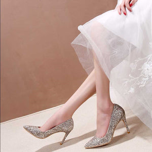 Gradient High Heels Shoes Woman Pumps Golden Shiny Grete Pointed Bridal Shoes Sequins Fashion Party Sexy Thin Heels Women Shoes