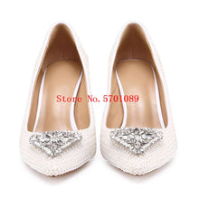 Load image into Gallery viewer, 80mm High Heel Shoes Peach Heart Glass Drill Pearls Pointed-toe Stiletto Heel Bridal Shoes Bridesmaid Wedding Pumps 35-41
