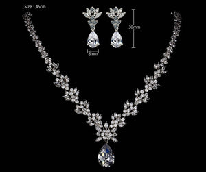 LUOTEEMI Style Arrive Fashion Pear Shape Crystal Zircon Wedding Jewelry Sets for Brides Luxury Bridal Necklace and Earrings Sets