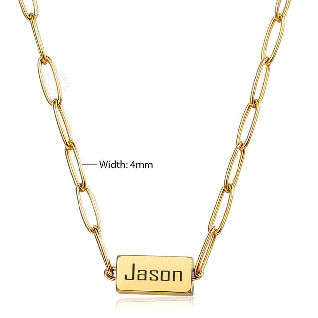 Women Men Chic Personalized Name Cube Charm Rectangle Link Chain Choker Paperclip Chain Necklace Casual Collar Adjustable DN240