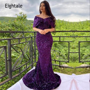 Eightale Sequin Evening Dresses Mermaid Prom Gowns Cap Sleeves Plus Size Mother of the Bride Purple Long Formal Party dresses