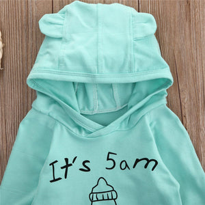 It's 5am Somewhere Toddler Baby's Sets Boy Girls  Long Sleeve Ears Hooded Tops + Striped Pants