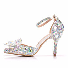 Load image into Gallery viewer, Crystal Queen European Wedding Shoes Female White Drill Rhinestone Crystal Sandals Stiletto Pointed  Bridal Shoes High Heels