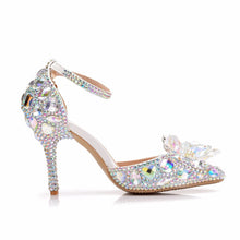 Load image into Gallery viewer, Crystal Queen European Wedding Shoes Female White Drill Rhinestone Crystal Sandals Stiletto Pointed  Bridal Shoes High Heels