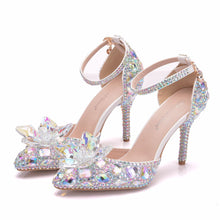 Load image into Gallery viewer, Crystal Queen European Wedding Shoes Female White Drill Rhinestone Crystal Sandals Stiletto Pointed  Bridal Shoes High Heels