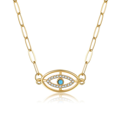 Fashion Gold Evil Eye Necklace For Women Pave Zircon Blue Eye PaperClip Chain Necklace Adjustable Female Party Jewelry Gifts