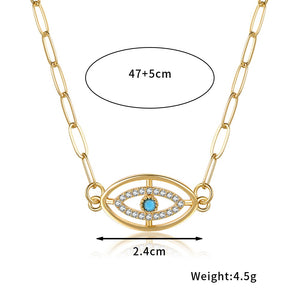 Fashion Gold Evil Eye Necklace For Women Pave Zircon Blue Eye PaperClip Chain Necklace Adjustable Female Party Jewelry Gifts