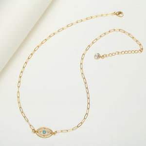 Fashion Gold Evil Eye Necklace For Women Pave Zircon Blue Eye PaperClip Chain Necklace Adjustable Female Party Jewelry Gifts