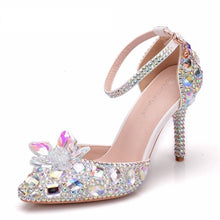 Load image into Gallery viewer, Crystal Queen European Wedding Shoes Female White Drill Rhinestone Crystal Sandals Stiletto Pointed  Bridal Shoes High Heels