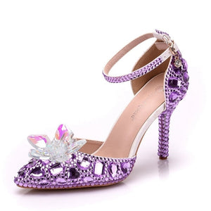 Crystal Queen European Wedding Shoes Female White Drill Rhinestone Crystal Sandals Stiletto Pointed  Bridal Shoes High Heels