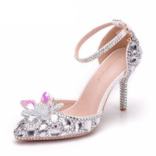 Load image into Gallery viewer, Crystal Queen European Wedding Shoes Female White Drill Rhinestone Crystal Sandals Stiletto Pointed  Bridal Shoes High Heels