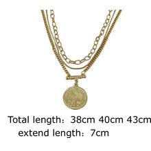 Load image into Gallery viewer, Layered Choker Necklace Gold Plated Coin Pendant Necklace Multilayer Disc Necklace Chunky Paperclip Link Chain Layering Necklace