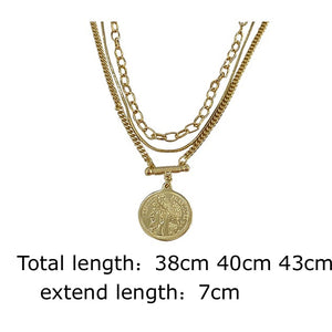 Layered Choker Necklace Gold Plated Coin Pendant Necklace Multilayer Disc Necklace Chunky Paperclip Link Chain Layering Necklace