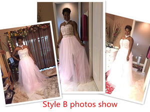 Long Sexy African Mermaid Pink Bridemaid Dresses 2020 Lace Appliqued Tulle Prom Dresses Wedding Party Gowns Wedding Guest Dress