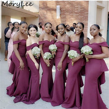 Load image into Gallery viewer, Burgundy Bridesmaid Dresses Sweetheart Floor Length Sweep Train Zipper Silk Satin Pleated Bow Wedding Party Bridemaid Dresses