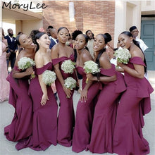 Load image into Gallery viewer, Burgundy Bridesmaid Dresses Sweetheart Floor Length Sweep Train Zipper Silk Satin Pleated Bow Wedding Party Bridemaid Dresses