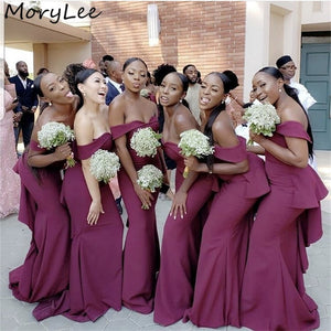 Burgundy Bridesmaid Dresses Sweetheart Floor Length Sweep Train Zipper Silk Satin Pleated Bow Wedding Party Bridemaid Dresses