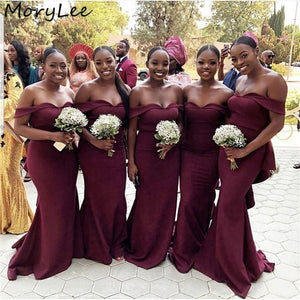 Burgundy Bridesmaid Dresses Sweetheart Floor Length Sweep Train Zipper Silk Satin Pleated Bow Wedding Party Bridemaid Dresses