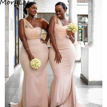 Load image into Gallery viewer, Bridesmaid Dresses One Shoulder Sleeveless Mermaid Satin Pleated Bridesmaid Dresses With Zipper Wedding Party Bridemaid Gowns