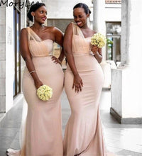 Load image into Gallery viewer, Bridesmaid Dresses One Shoulder Sleeveless Mermaid Satin Pleated Bridesmaid Dresses With Zipper Wedding Party Bridemaid Gowns